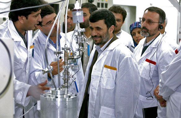 Iranian President Mahmoud Ahmadinejad inspects the Natanz nuclear plant in central Iran